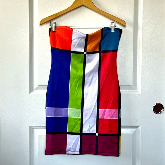 WINDSOR Y2K color block Mondrian inspired art mini tube dress M L color - Picture 1 of 5
